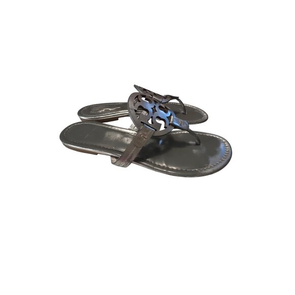 Tory Burch Silver Miller Logo Thong Sandals Size 9 - Picture 3 of 7